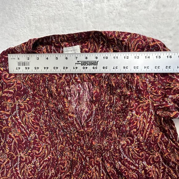 Lucky Brand Womens V-Neck Paisley Print Long Sleeve High Low Blouse Red New $99 - Picture 6 of 8